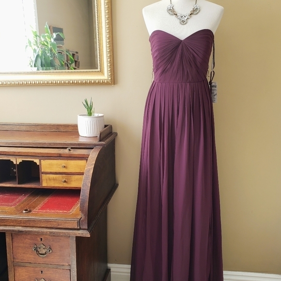 Jenny Yoo Mira Pleated Convertible Gown Bridesmaid Dress Black Currant 12 NWT - Picture 3 of 15